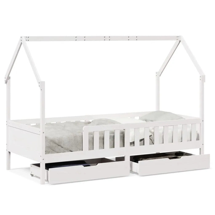 Kids Bed Frame with Drawers in White and Solid Wood (80 x 200cm) - Little and Giant Explorers vidaXL