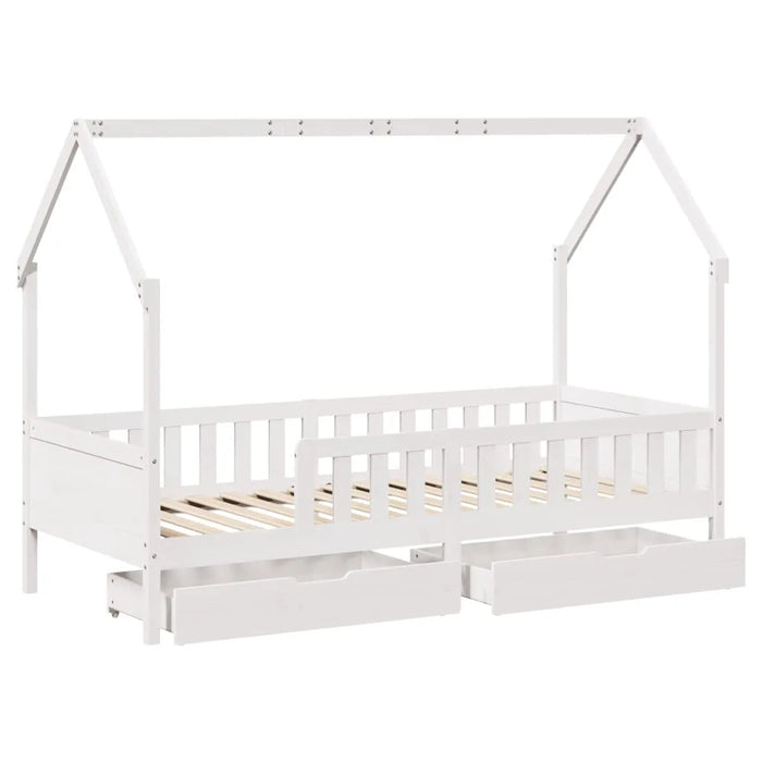 Kids Bed Frame with Drawers in White and Solid Wood (80 x 200cm) - Little and Giant Explorers vidaXL