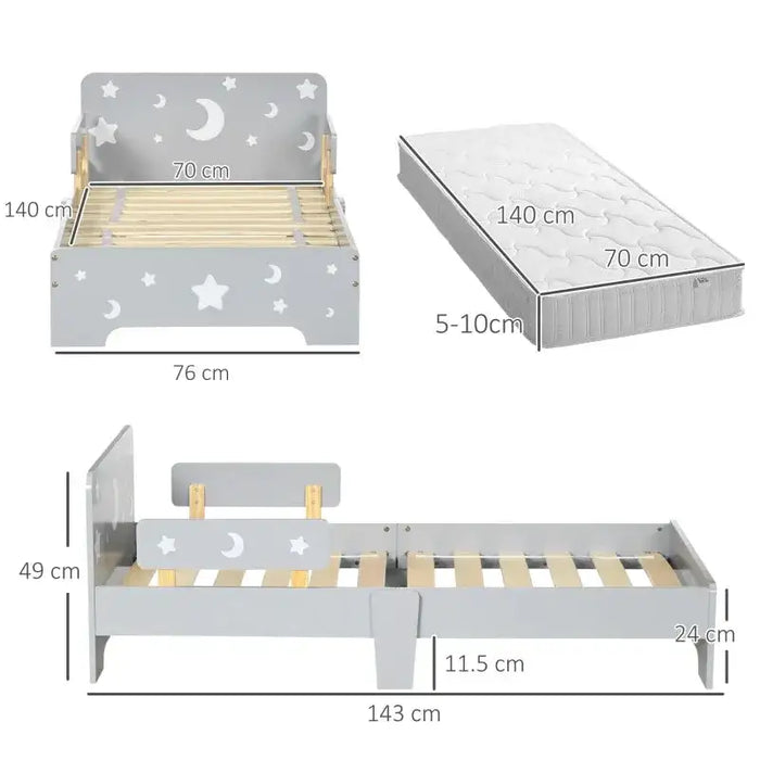 Kids Star and Moon Patterned Bed with Side Rails (76 x 143cm) - Little and Giant Explorers ZONEKIZ
