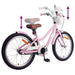 Pink adjustable kids bicycle with brown seat, handlebar height adjustment, and reflector tires