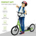 Child with helmet on green big wheel scooter, adjustable height, dual brake, HOMCOM