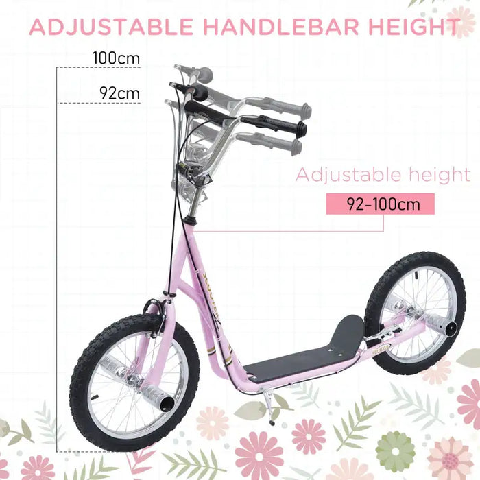 Kids Big Wheel Scooter – Pink | Adjustable Handlebar and 16" Inflatable Tyres HOMCOM - Little and Giant Explorers HOMCOM