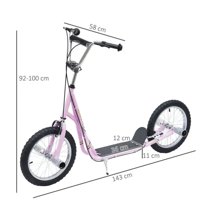 Kids Big Wheel Scooter – Pink | Adjustable Handlebar and 16" Inflatable Tyres HOMCOM - Little and Giant Explorers HOMCOM