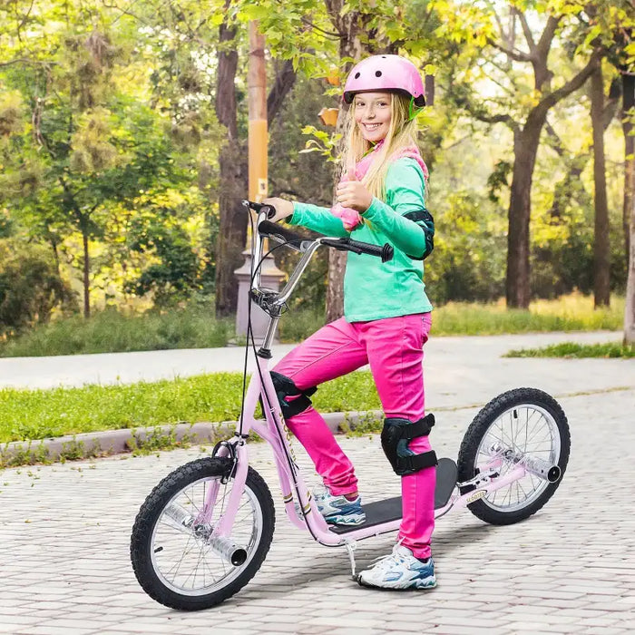 Kids Big Wheel Scooter – Pink | Adjustable Handlebar and 16" Inflatable Tyres HOMCOM - Little and Giant Explorers HOMCOM