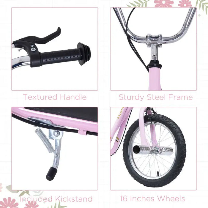 Kids Big Wheel Scooter – Pink | Adjustable Handlebar and 16" Inflatable Tyres HOMCOM - Little and Giant Explorers HOMCOM