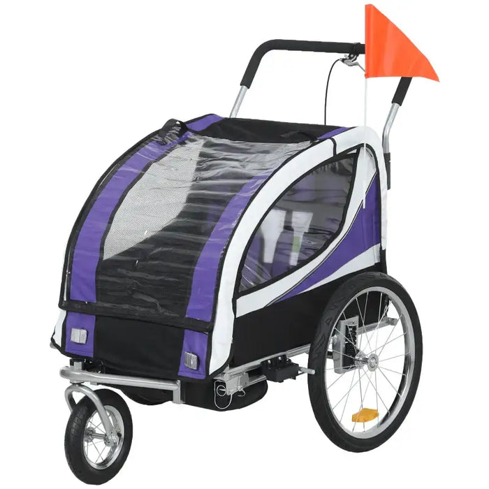 Kids Bike Trailer – Purple | 2-Seater Bicycle Carrier - Safety Harness and Hand Brake HOMCOM - Little and Giant Explorers HOMCOM