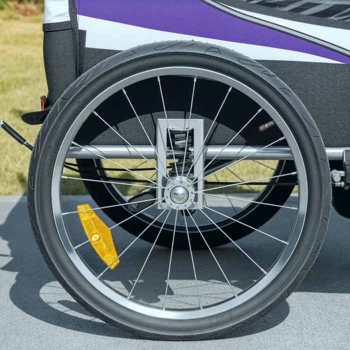 Kids Bike Trailer – Purple | 2-Seater Bicycle Carrier - Safety Harness and Hand Brake HOMCOM - Little and Giant Explorers HOMCOM