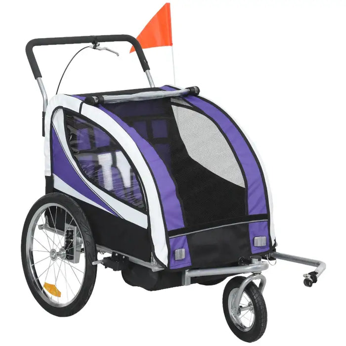 Kids Bike Trailer – Purple | 2-Seater Bicycle Carrier - Safety Harness and Hand Brake HOMCOM - Little and Giant Explorers HOMCOM