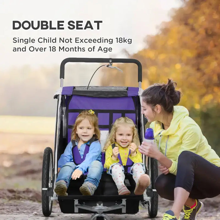 Kids Bike Trailer – Purple | 2-Seater Bicycle Carrier - Safety Harness and Hand Brake HOMCOM - Little and Giant Explorers HOMCOM