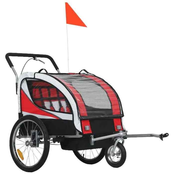 Kids Bike Trailer – Red | 2-Seater Bicycle Carrier - 5 Point Harness and Hand Brake HOMCOM - Little and Giant Explorers HOMCOM