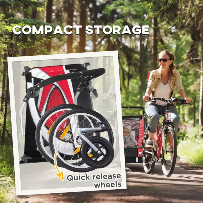 Kids Bike Trailer – Red | 2-Seater Bicycle Carrier - 5 Point Harness and Hand Brake HOMCOM - Little and Giant Explorers HOMCOM