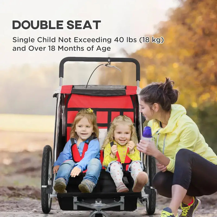 Kids Bike Trailer – Red | 2-Seater Bicycle Carrier - 5 Point Harness and Hand Brake HOMCOM - Little and Giant Explorers HOMCOM
