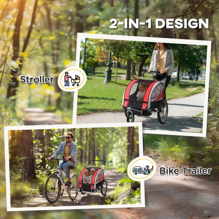 Kids Bike Trailer – Red | 2-Seater Bicycle Carrier - 5 Point Harness and Hand Brake HOMCOM - Little and Giant Explorers HOMCOM