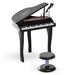 Kids black 37-key mini grand piano keyboard set with stool and attached microphone