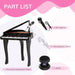 Kids black 37-key mini grand piano set with keyboard, microphone, stand, and stool