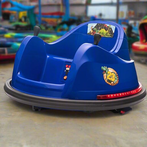 Blue Dinosaur Adventure Kids Ride on Bumper Car 6V - Little and Giant Explorers Zipper