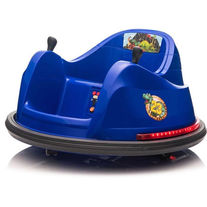 Blue Dinosaur Adventure Kids Ride on Bumper Car 6V - Little and Giant Explorers Zipper