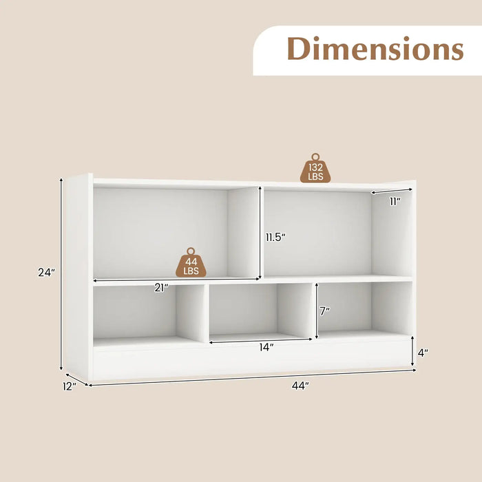 Kids Bookcase and Toy Storage - Natural/ White Finish | Low Height for Easy Access COSTWAY - Little and Giant Explorers Costway