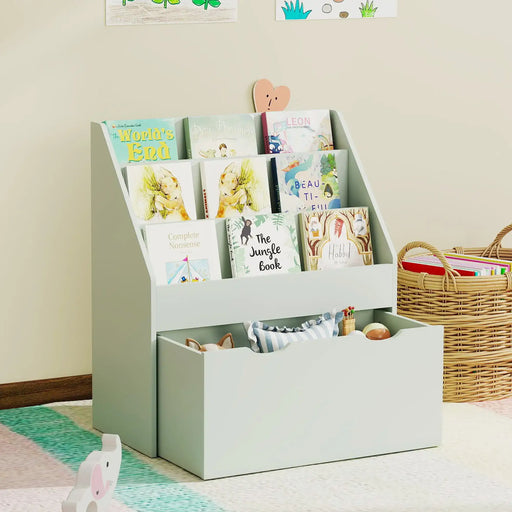 Kids Bookcase – Green | 3-Shelf Storage Unit with Rolling Drawer AIYAPLAY - Little and Giant Explorers AIYAPLAY