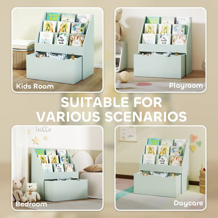 Kids Bookcase – Green | 3-Shelf Storage Unit with Rolling Drawer AIYAPLAY - Little and Giant Explorers AIYAPLAY