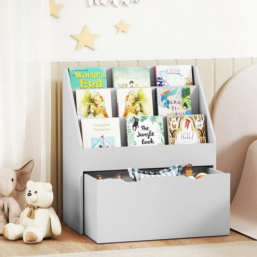 Kids Bookcase – Grey | 3-Shelf Storage Unit with Rolling Drawer AIYAPLAY - Little and Giant Explorers AIYAPLAY
