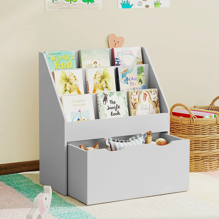Kids Bookcase – Grey | 3-Shelf Storage Unit with Rolling Drawer AIYAPLAY - Little and Giant Explorers AIYAPLAY