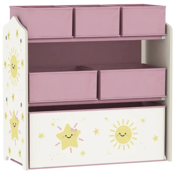 Kids Bookcase with 6 Fabric Boxes – Pink | Three-Tier Storage Shelf with Cartoon Design AIYAPLAY - Little and Giant Explorers AIYAPLAY