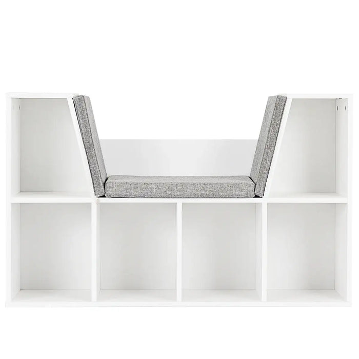 Kids Bookcase with Seat | 6-Cube Storage Shelf with Cushioned Reading Nook COSTWAY - Little and Giant Explorers Costway