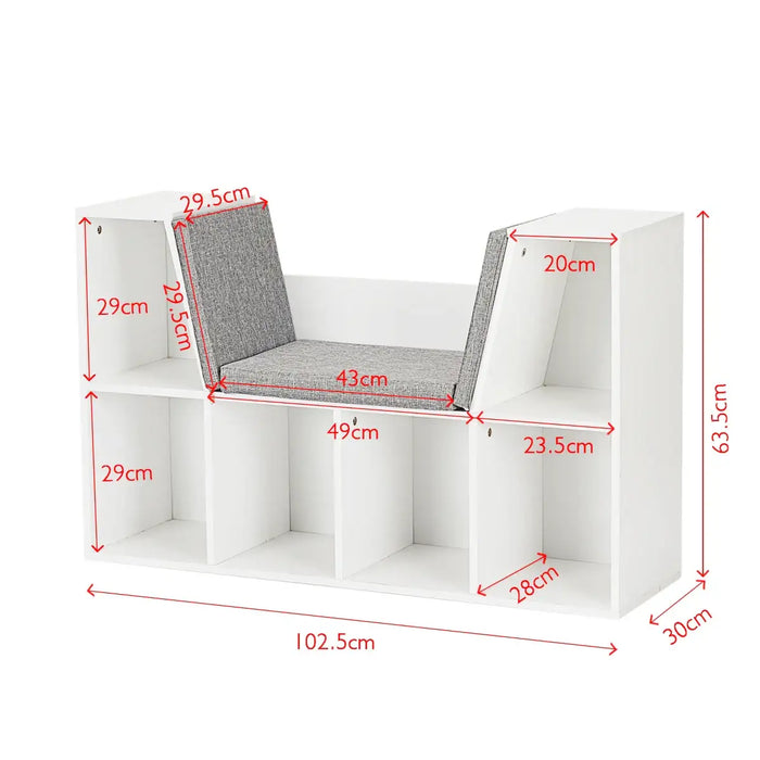 Kids Bookcase with Seat | 6-Cube Storage Shelf with Cushioned Reading Nook COSTWAY - Little and Giant Explorers Costway