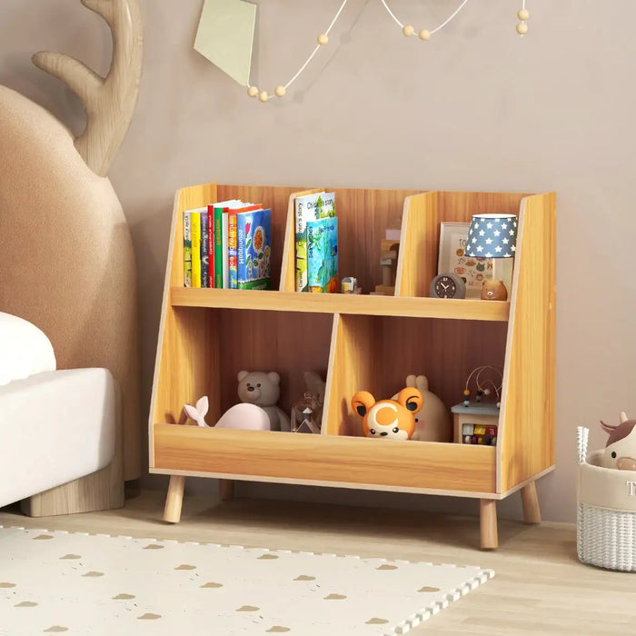 Kids Bookshelf and Toy Storage Organiser | Wooden 2-in-1 Bookcase with 5 Cubes COSTWAY - Little and Giant Explorers Costway