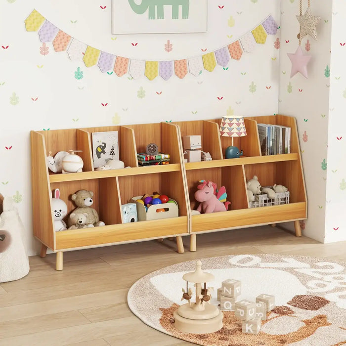 Kids Bookshelf and Toy Storage Organiser | Wooden 2-in-1 Bookcase with 5 Cubes COSTWAY - Little and Giant Explorers Costway