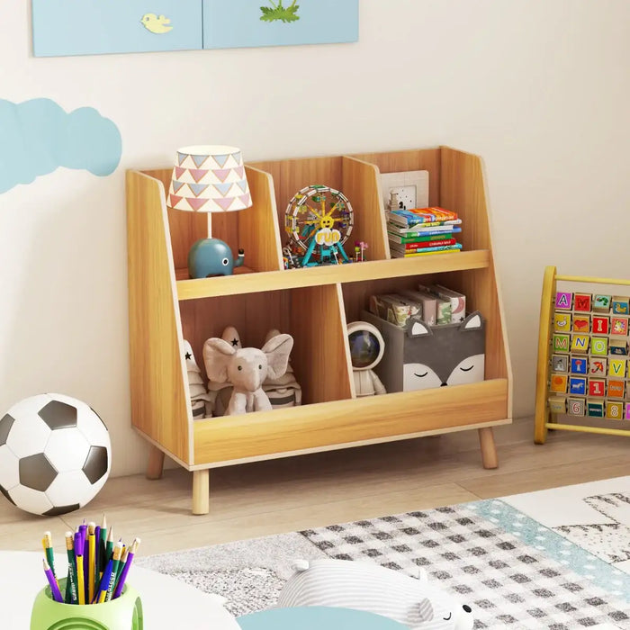 Kids Bookshelf and Toy Storage Organiser | Wooden 2-in-1 Bookcase with 5 Cubes COSTWAY - Little and Giant Explorers Costway