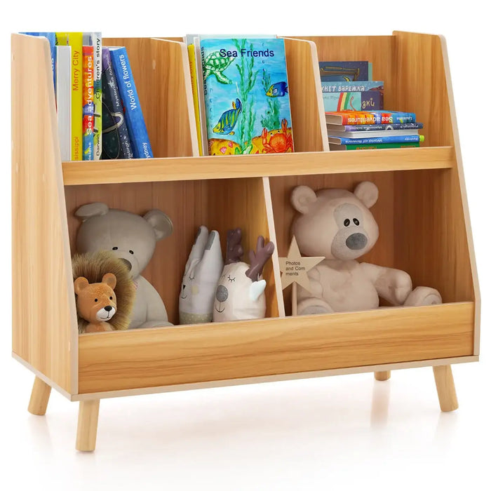 Kids Bookshelf and Toy Storage Organiser | Wooden 2-in-1 Bookcase with 5 Cubes COSTWAY - Little and Giant Explorers Costway
