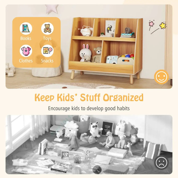 Kids Bookshelf and Toy Storage Organiser | Wooden 2-in-1 Bookcase with 5 Cubes COSTWAY - Little and Giant Explorers Costway