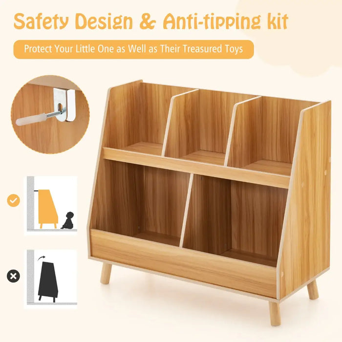 Kids Bookshelf and Toy Storage Organiser | Wooden 2-in-1 Bookcase with 5 Cubes COSTWAY - Little and Giant Explorers Costway