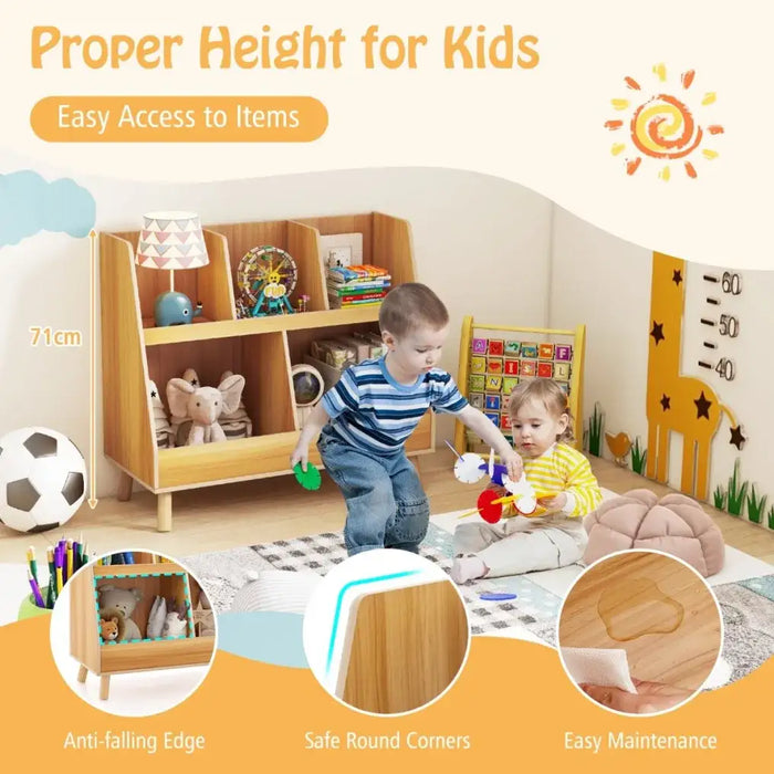 Kids Bookshelf and Toy Storage Organiser | Wooden 2-in-1 Bookcase with 5 Cubes COSTWAY - Little and Giant Explorers Costway