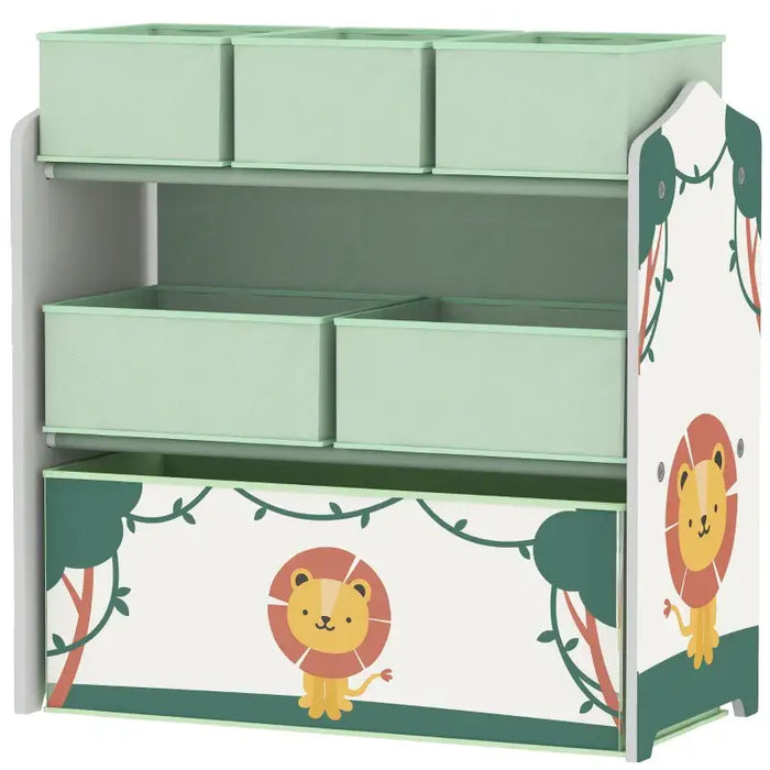 Kids Bookshelf – Green 3-Tier Storage Unit with 6 Fabric Boxes | Cartoon Theme AIYAPLAY - Little and Giant Explorers AIYAPLAY