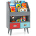 Kids Bookshelf - Grey | 3 Tiers, Open Compartment and 2 Fabric Drawers COSTWAY - Little and Giant Explorers Costway