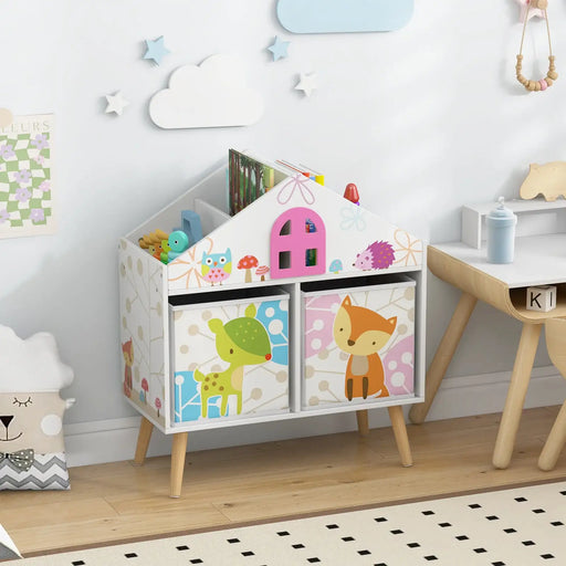 Kids Bookshelf | Colourful House Shape with Pine Wood Legs - Little and Giant Explorers Costway