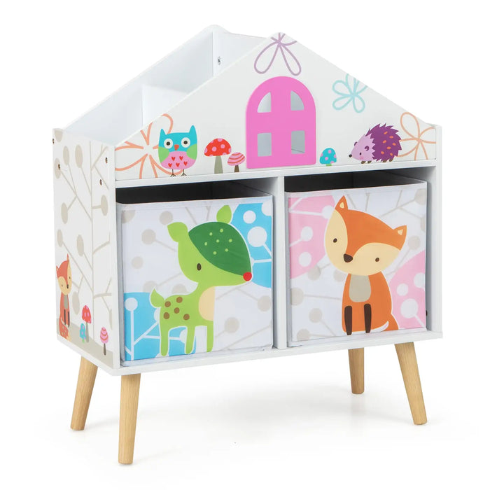 Kids Bookshelf | Colourful House Shape with Pine Wood Legs - Little and Giant Explorers Costway
