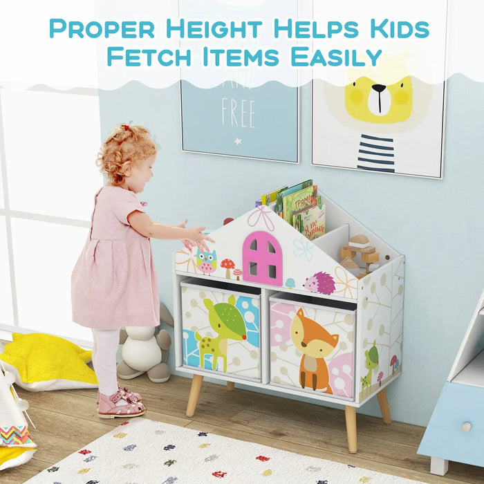 Kids Bookshelf | Colourful House Shape with Pine Wood Legs - Little and Giant Explorers Costway