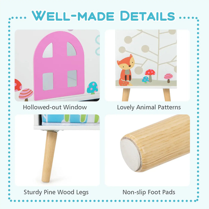 Kids Bookshelf | Colourful House Shape with Pine Wood Legs - Little and Giant Explorers Costway