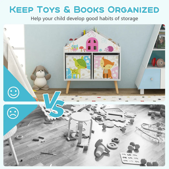 Kids Bookshelf | Colourful House Shape with Pine Wood Legs - Little and Giant Explorers Costway