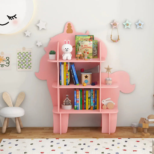Kids Bookshelf Unicorn Shape | Storage and Organisation with Child-Friendly Design - Little and Giant Explorers Costway