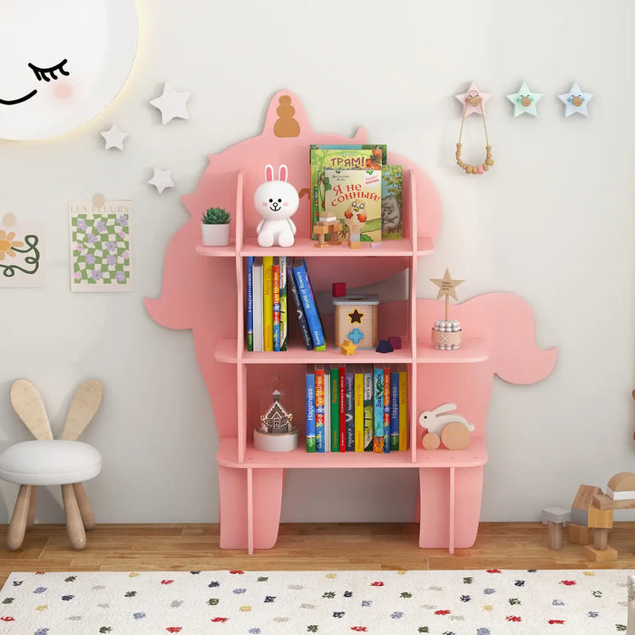 Kids Bookshelf Unicorn Shape | Storage and Organisation with Child-Friendly Design - Little and Giant Explorers Costway
