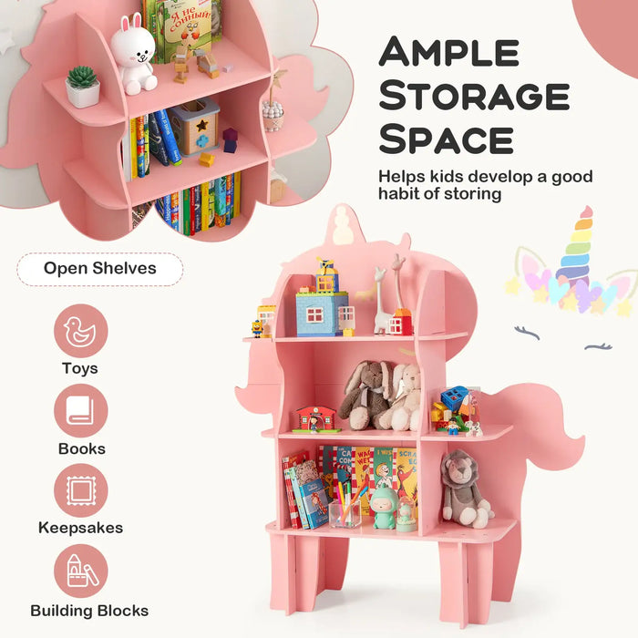 Kids Bookshelf Unicorn Shape | Storage and Organisation with Child-Friendly Design - Little and Giant Explorers Costway