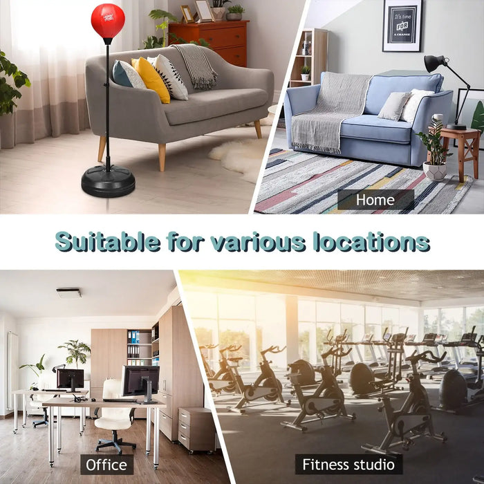 Punching bag in living room, home, office workspace, and fitness studio settings