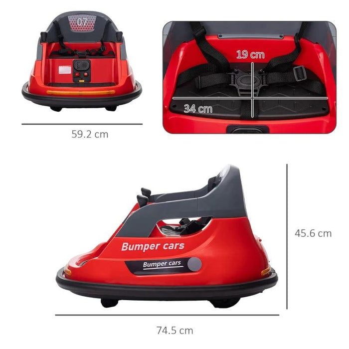 Bumper Car, 360° Rotation Spin with Lights and Music 12V in Red - Little and Giant Explorers HOMCOM