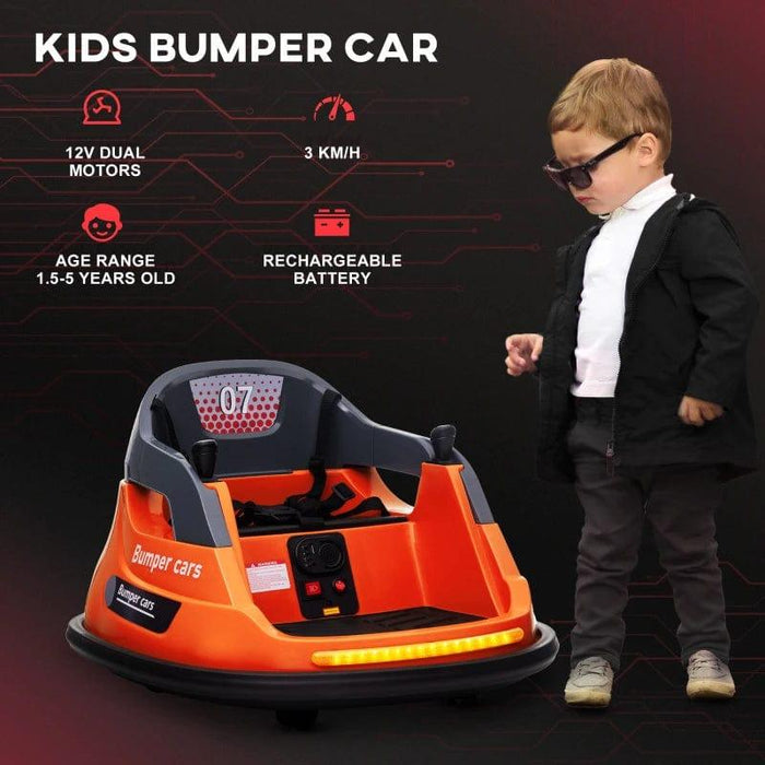 Bumper Car, 360° Rotation Spin with Lights and Music 12V in Orange - Little and Giant Explorers HOMCOM