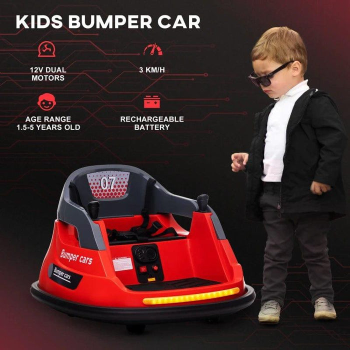 Bumper Car, 360° Rotation Spin with Lights and Music 12V in Red - Little and Giant Explorers HOMCOM